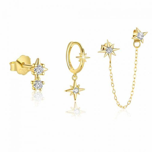 Graduation Shining CZ Star Sterling Silver Stud and Hoop Earrings