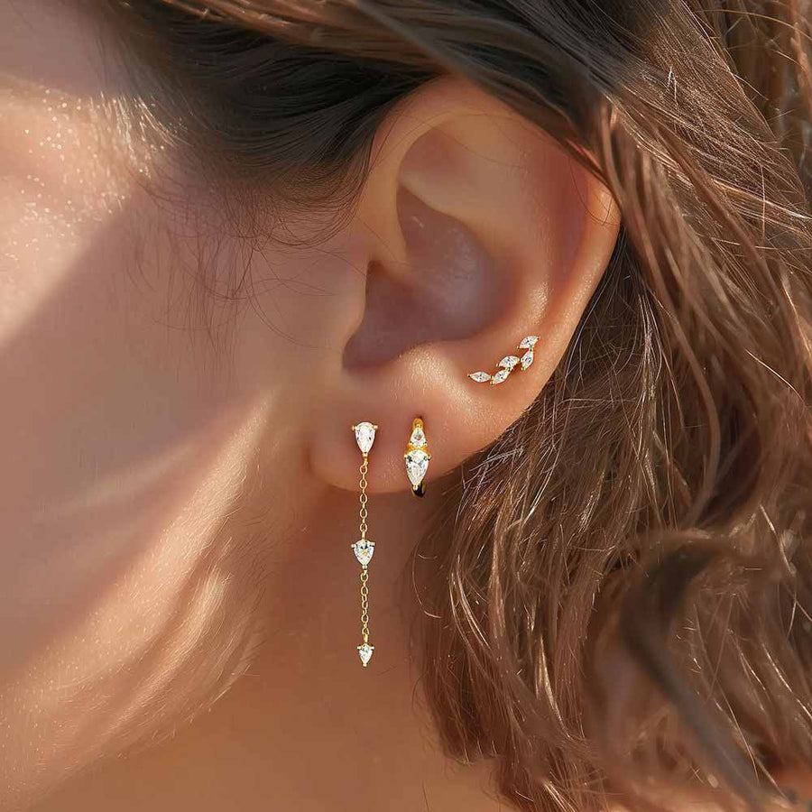 Golden Crystal Tree Branch Sterling Silver Earring Set