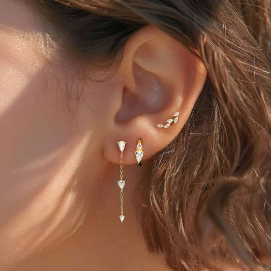 Golden CZ Tree Branch Sterling Silver Earring Set