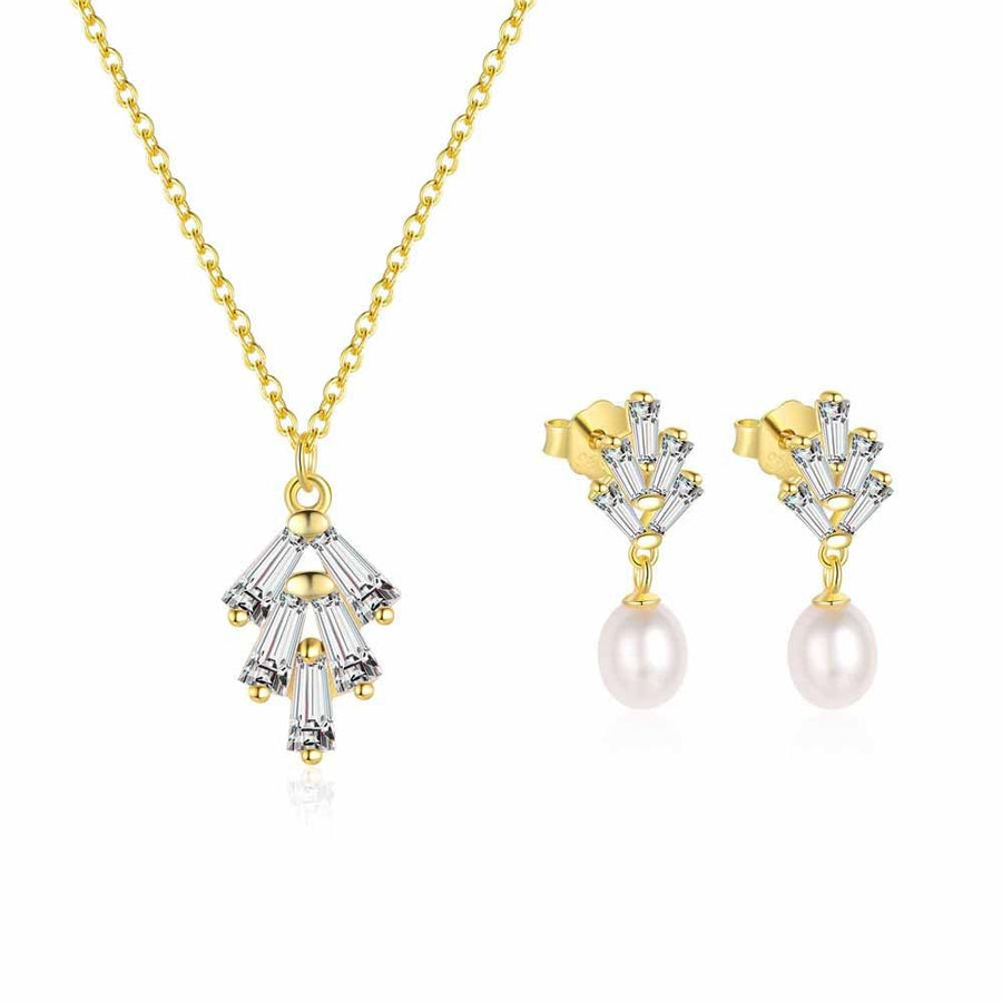 Crystal Shell Pearl Christmas Tree Earrings and Necklace, 925 Sterling Silver