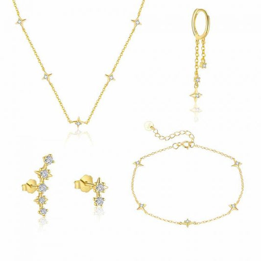 CZ Star 18K Yellow Gold 925 Sterling Silver Jewelry Set