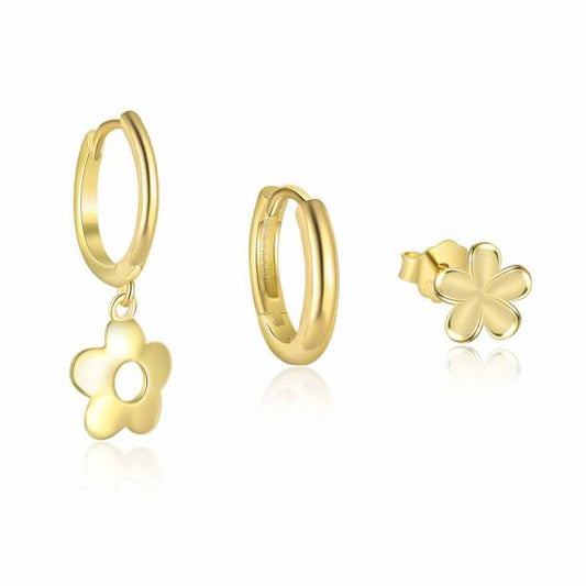 Golden Flower 925 Sterling Silver Hoop Stud Earrings