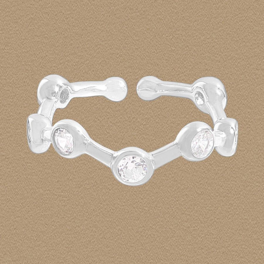 Irregular Round Crystal Waves Ring, 925 Sterling Silver