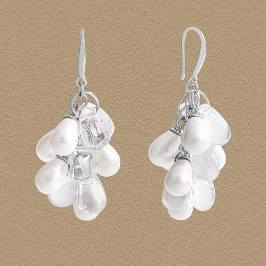 Waterdrop Shell Pearl Grapes Drop Earrings, 925 Sterling Silver