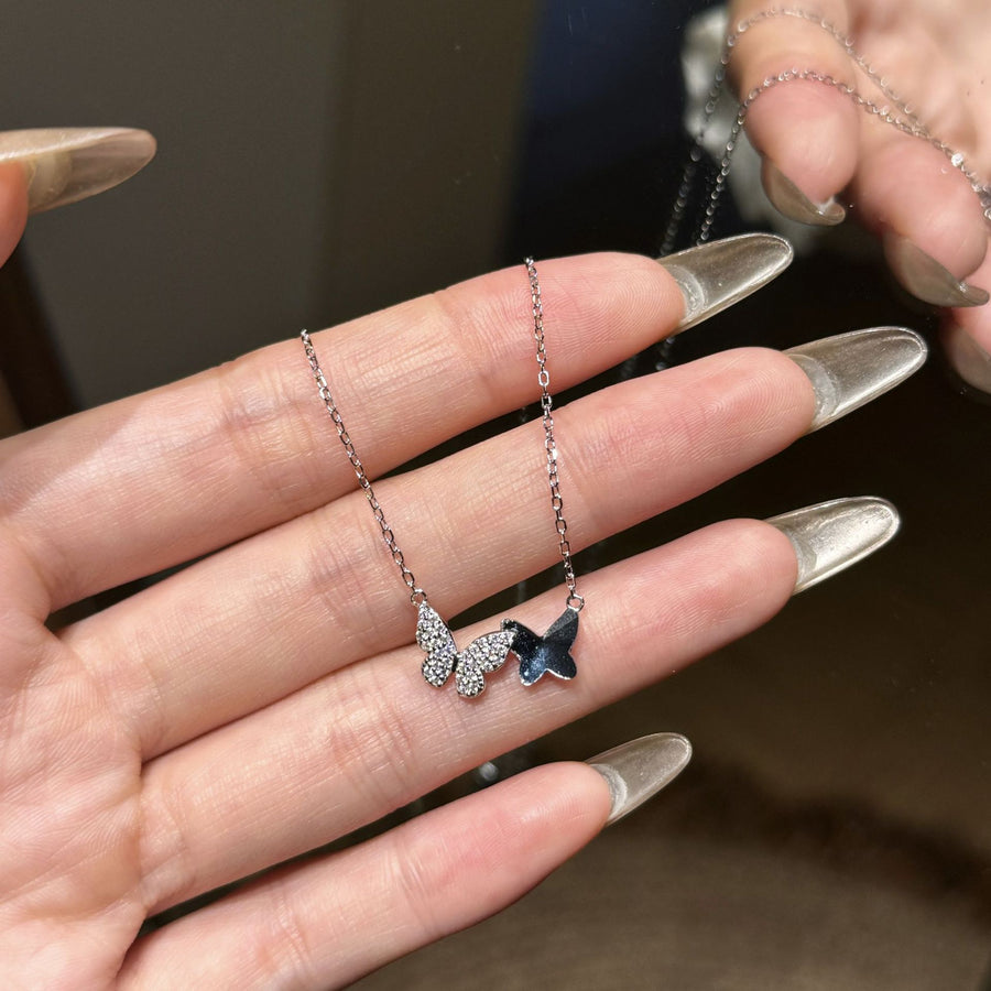 Blue Austrian Crystal Butterfly Necklace, 925 Sterling Silver