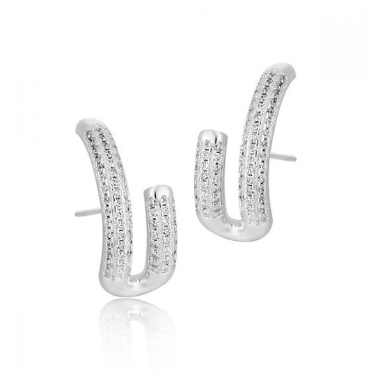 Modern Micro-Set U-Shape CZ Sterling Silver Stud Earrings