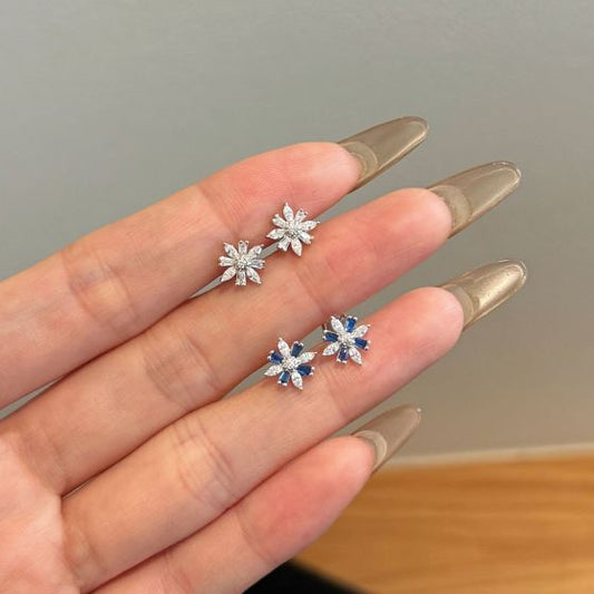 CZ Snowflake Sterling Silver Stud Earrings