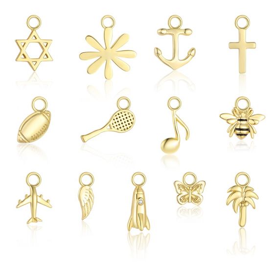 Gold Motif Butterfly Flower Star Cross Honeybee 925 Sterling Silver Pendant