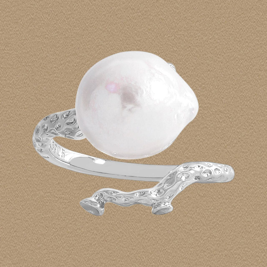 Natural Pearl Tree Branch Adjustable Sterling Silver Ring
