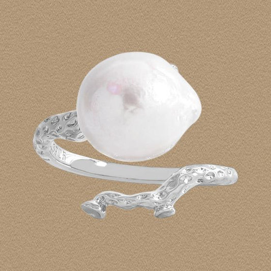 Natural Pearl Tree Branch Adjustable Sterling Silver Ring