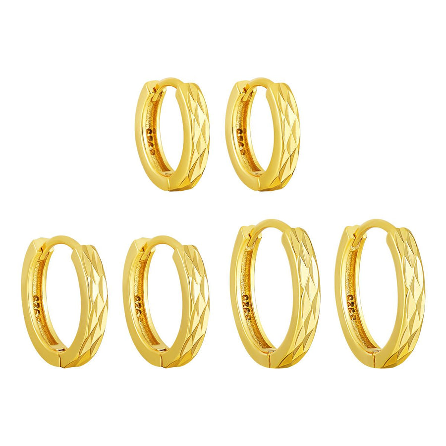 Rhombu Pattern Circle Hoop Earrings, 925 Sterling Silver