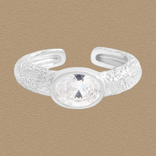Oval Cubic Zirconia Adjustable 925 Sterling Silver Ring