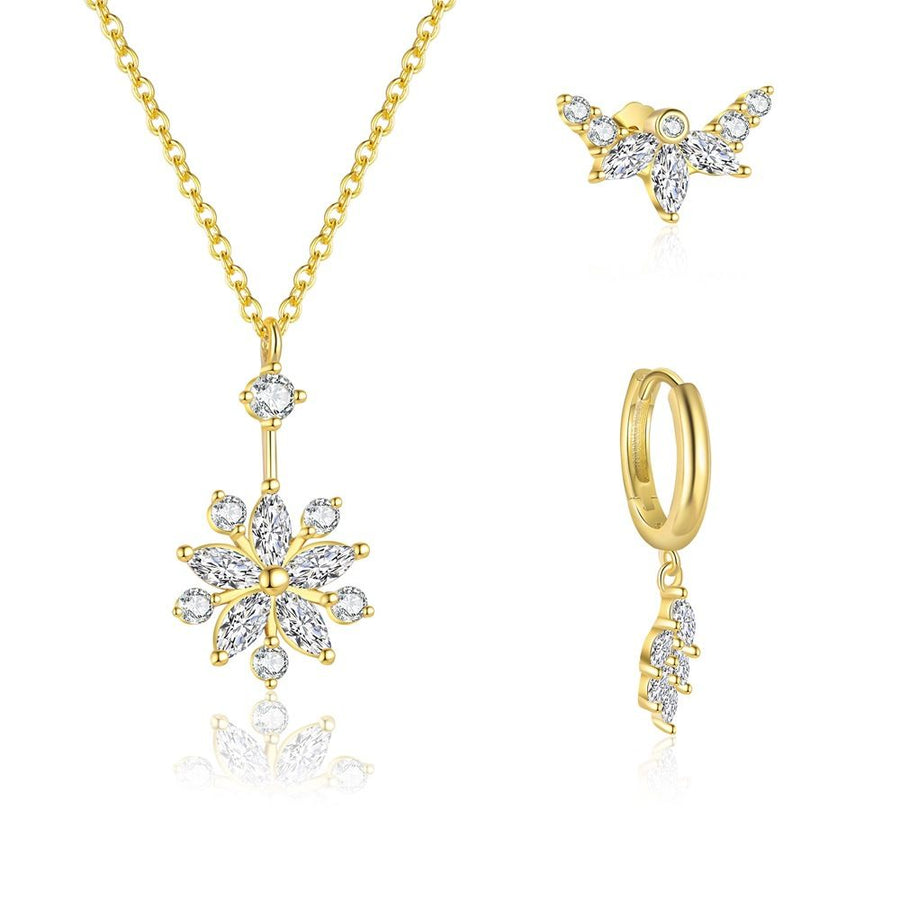Crystal Flower Stud Earrings and Necklace