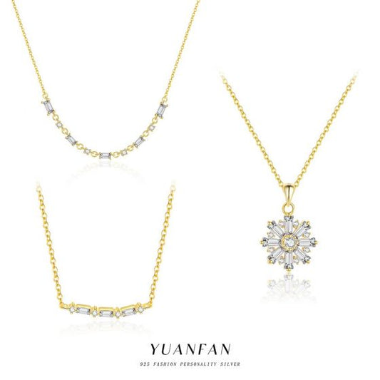 Golden Snowflake CZ Necklace in .925 Sterling Silver