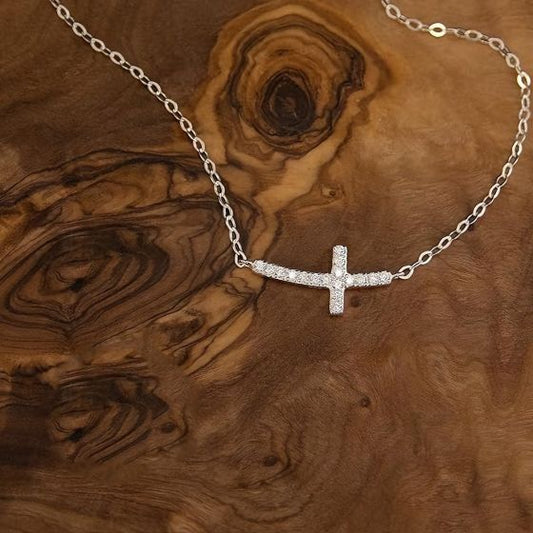 CZ Smile Cross 925 Sterling Silver Necklace
