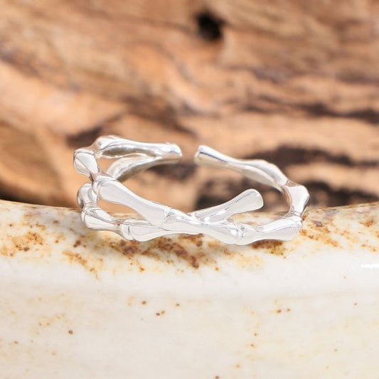 Bamboo Joint Cross Adjustable 925 Sterling Silver Ring