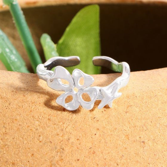 Irregular Hollow Heart and Star Sterling Silver Adjustable Ring