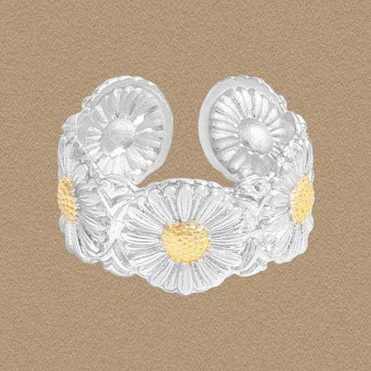 Daisy Flowers 925 Sterling Silver Adjustable Ring