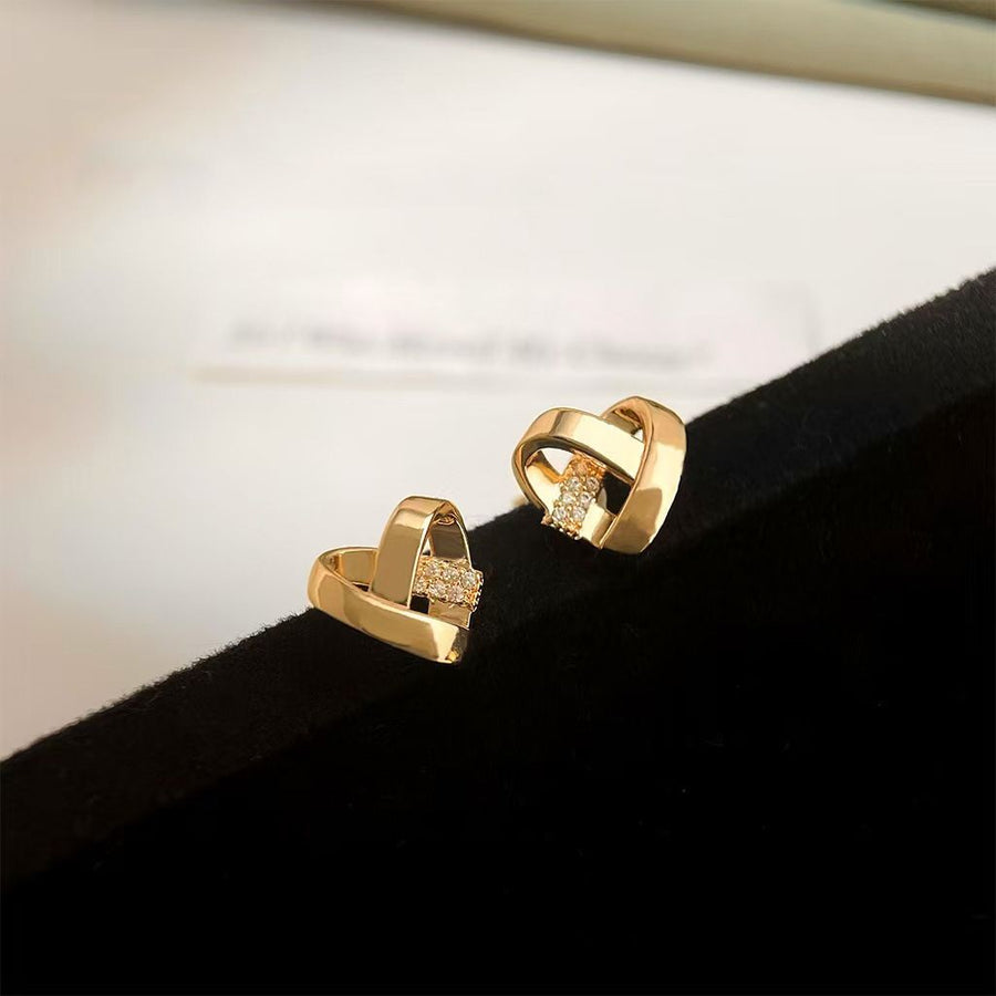 Hollow 3D Weave Heart Crystal Stud Earrings, 925 Sterling Silver