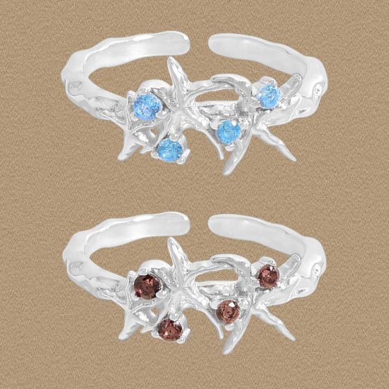 Irregular Starfish Crystal Adjustable Ring in Sterling Silver