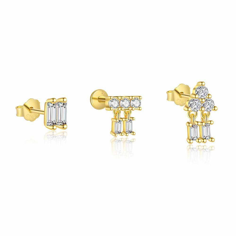 Geometry Baguette Crystal Sterling Silver Single Stud