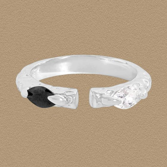 Irregular Black CZ Adjustable Sterling Silver Ring