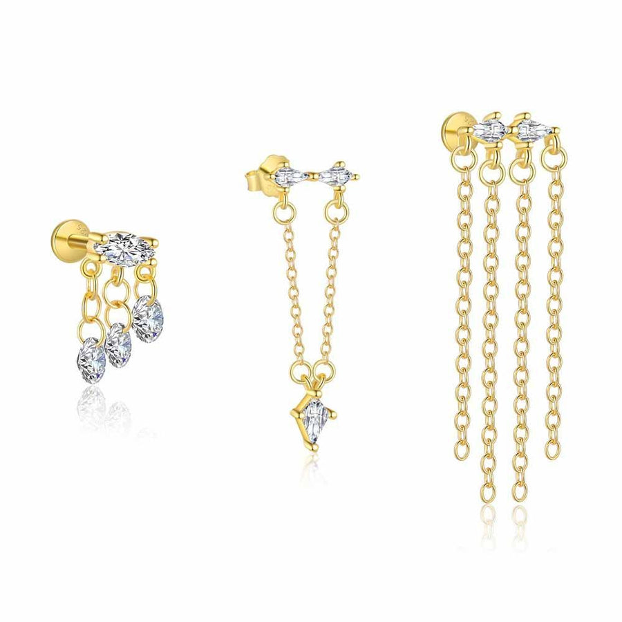 Geometry Round Rhombus Crystal Tassel Earring (Single)