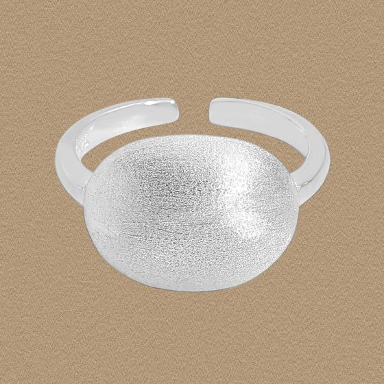 Classic Geometry Frosted Oval 925 Sterling Silver Adjustable Ring