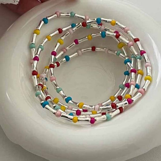 Colorful Opal Bamboo Bracelet, 925 Sterling Silver