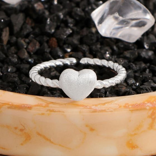 Frosted Heart Twisted Adjustable 925 Sterling Silver Ring