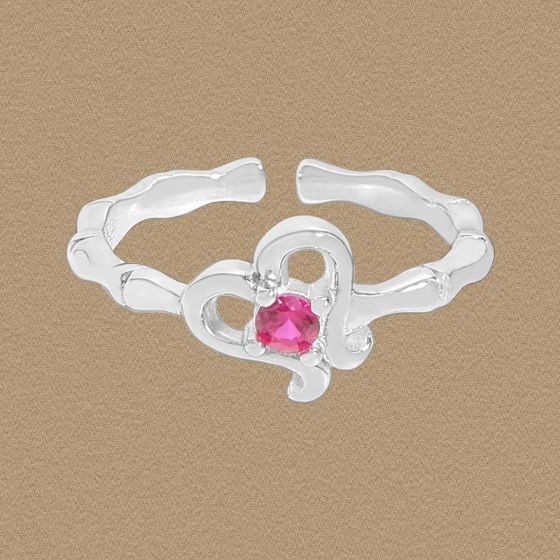 Hollow Heart Cubic Zirconia Adjustable 925 Sterling Silver Ring