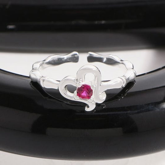 Hollow Heart Cubic Zirconia Adjustable 925 Sterling Silver Ring