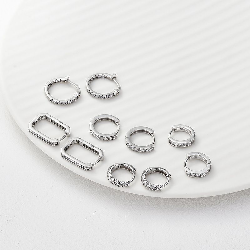 Minimalist Geometric Crystal S925 Sterling Silver Hoop Earrings