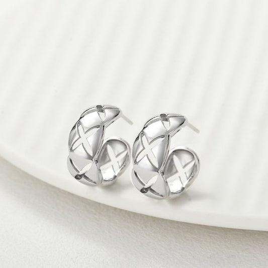 Quilted Pattern S925 Sterling Silver Hoop Earrings