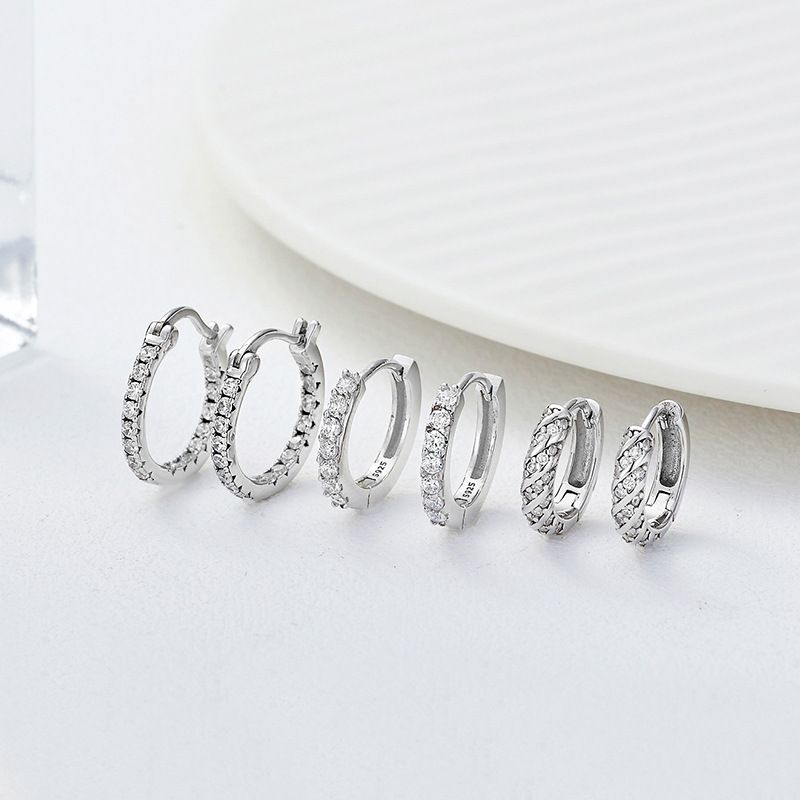 Geometric Crystal Sterling Silver Hoop Earrings