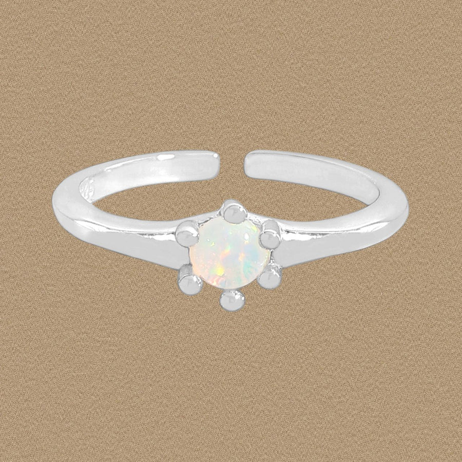 Round Natural Opal Adjustable Ring in 925 Sterling Silver