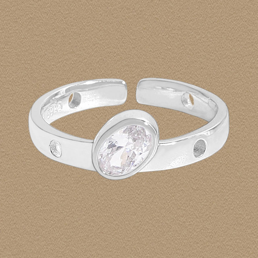 Geometry Oval Crystal Sterling Silver Adjustable Ring