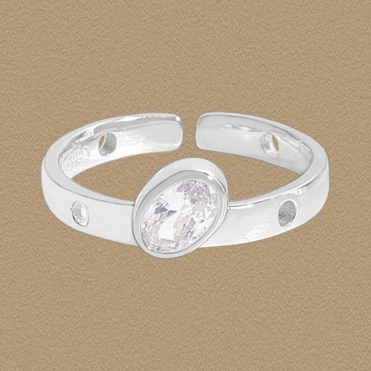 Geometry Oval CZ Sterling Silver Adjustable Ring