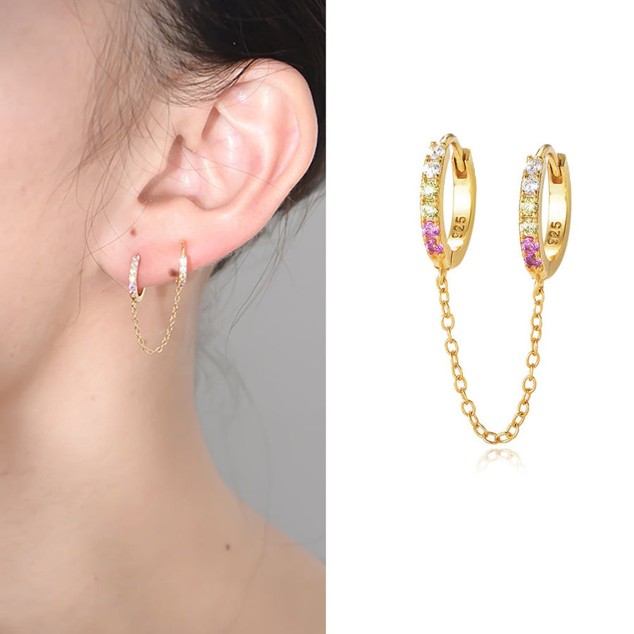 Double Piercing Dangle Chain Hoop Earrings