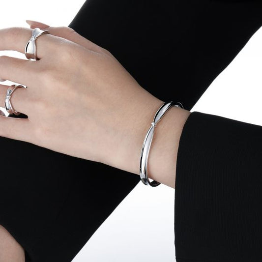 Knot Open Bangle, 925 Sterling Silver