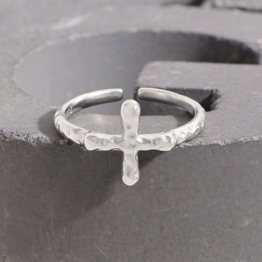 Irregular Cross Adjustable 925 Sterling Silver Ring