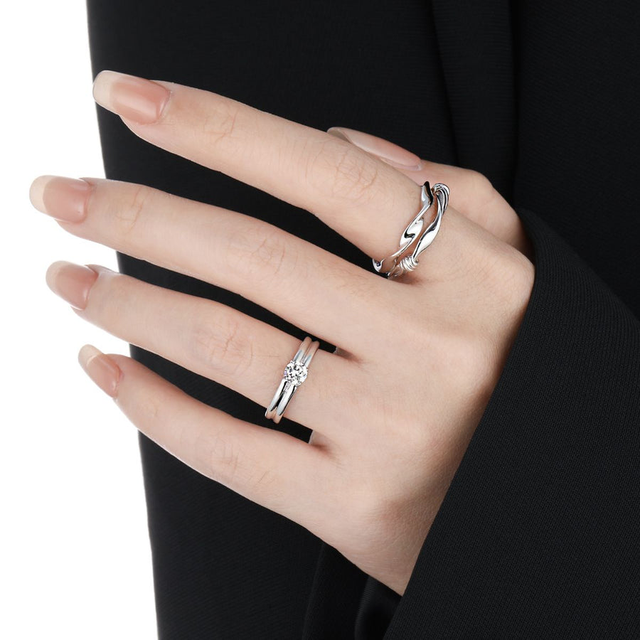 Double Layer Four-Claw Cubic Zirconia Adjustable Ring