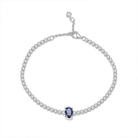 Blue Sapphire and Full Diamond Cubic Zirconia Tennis Bracelet, S925 Sterling Silver