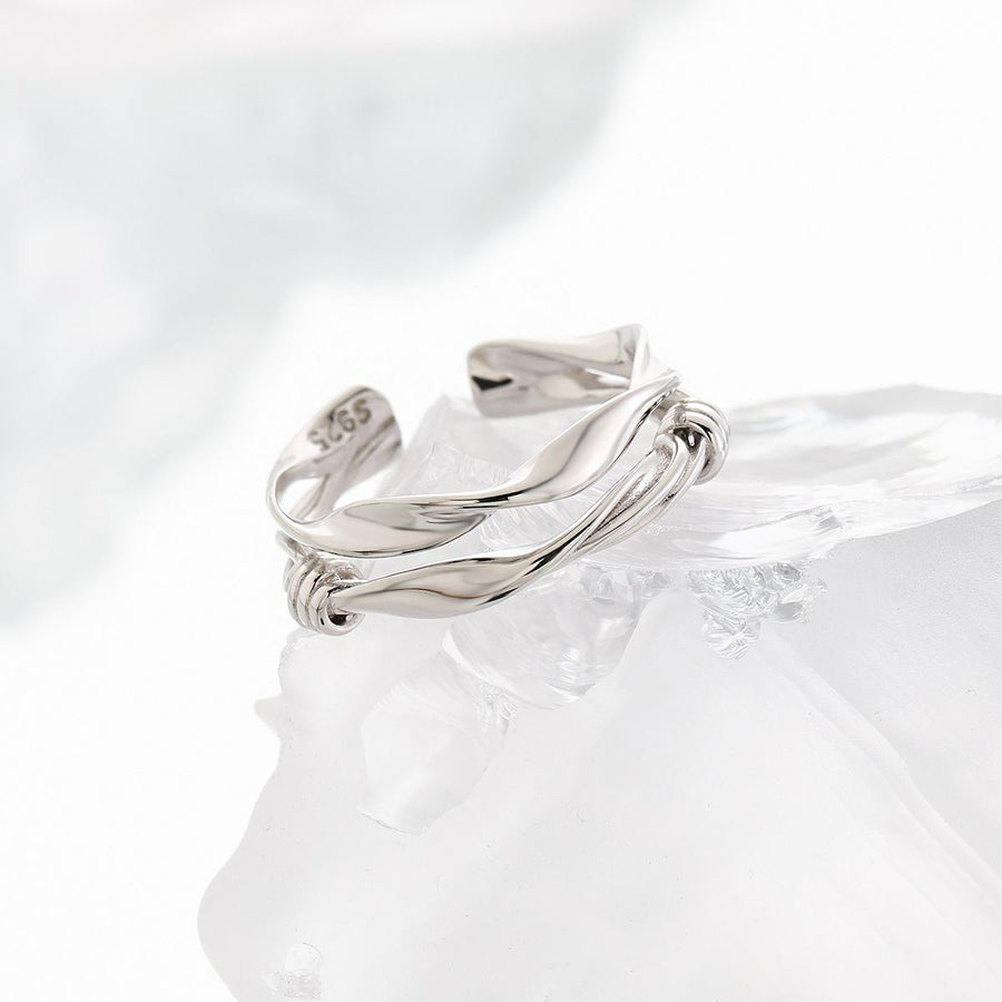 Double Layer Twisted Knot 925 Sterling Silver Adjustable Ring