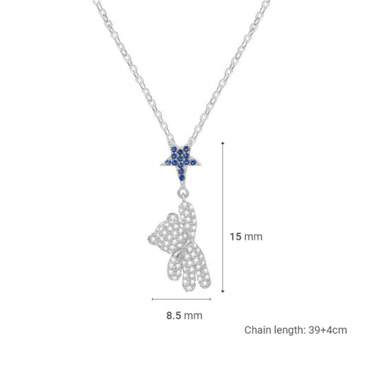 Bear Hanging from Star Sterling Silver Pendant Necklace