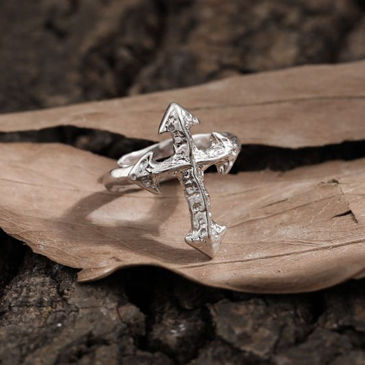Irregular Cross 925 Sterling Silver Adjustable Ring