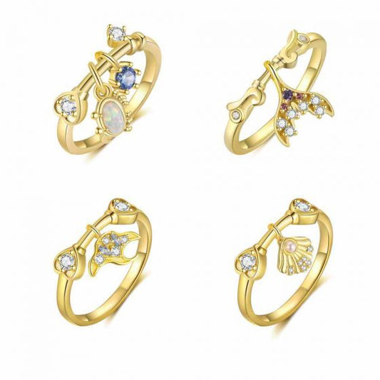 Holiday Gold Ocean Mermaid Tail Adjustable Ring