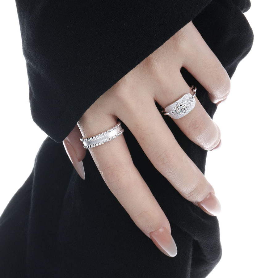 Irregular Beaded Border 925 Sterling Silver Adjustable Ring