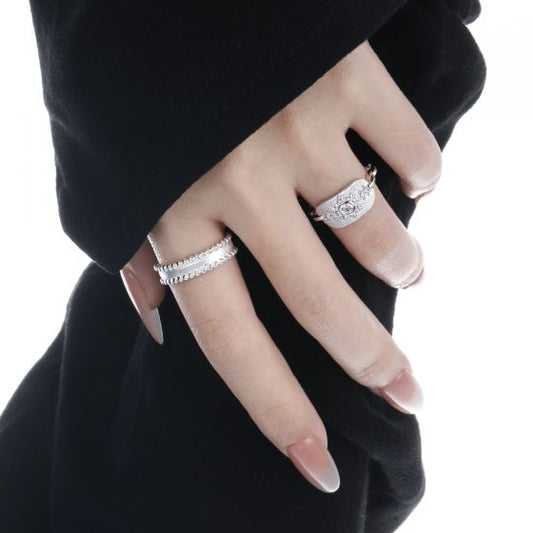 Irregular Beaded Border 925 Sterling Silver Adjustable Ring