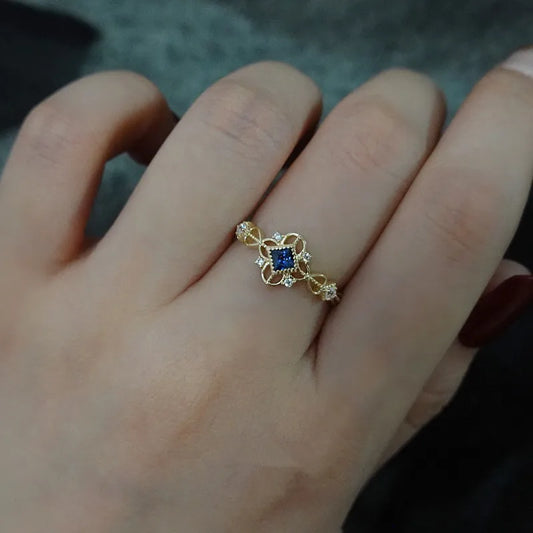 Gold Plated Sterling Silver Blue Vintage Style Ring